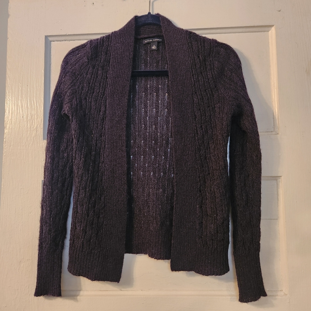 Banana Republic Cardigan Sweater, Black Mohair Wool Blend, Shimmery Sz Small EUC